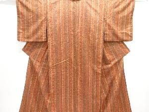 縞に花唐草模様手織り紬着物